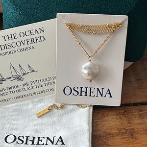 Oshena designer beachwear Gold Pearl beaded Necklace